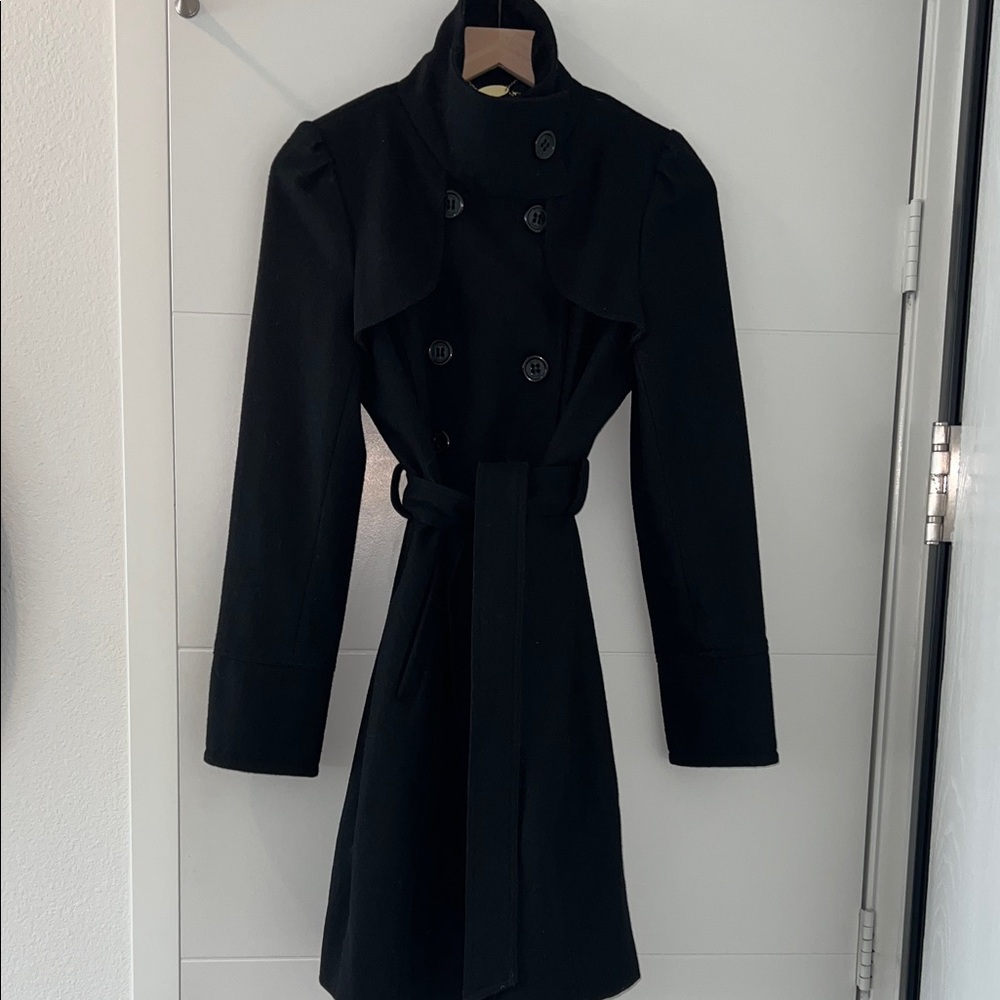 Guess Classic Black Wool blend Trench Coat Sz small